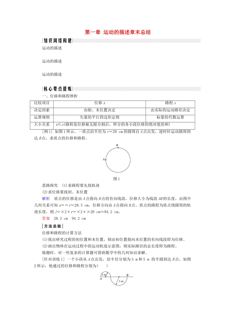 高中物理 第一章 运动的描述章末总结学案 新人教版必修1-新人教版高一必修1物理学案_第1页