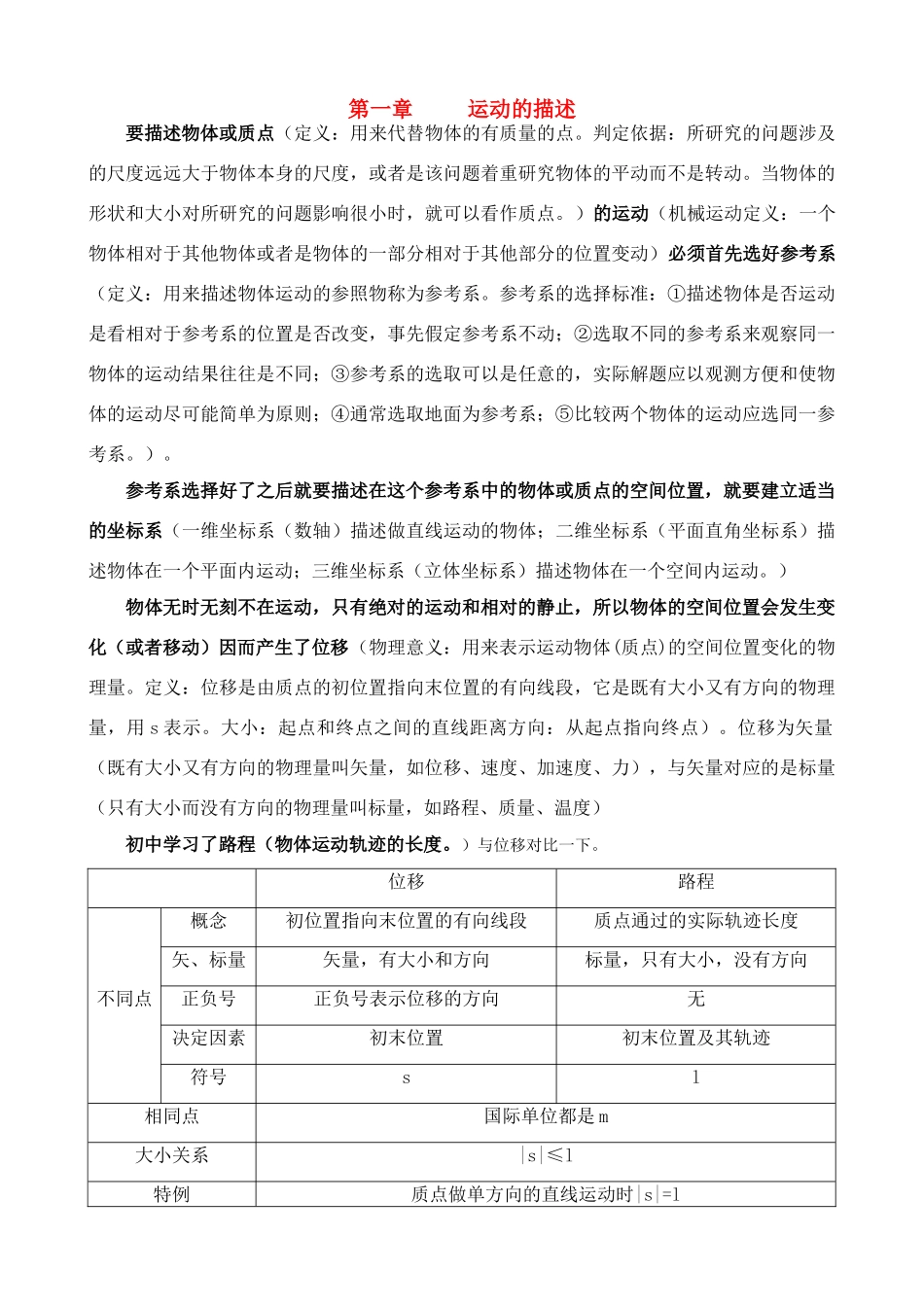 高中物理 第一章运动的描述总结教案 鲁科版必修1_第1页