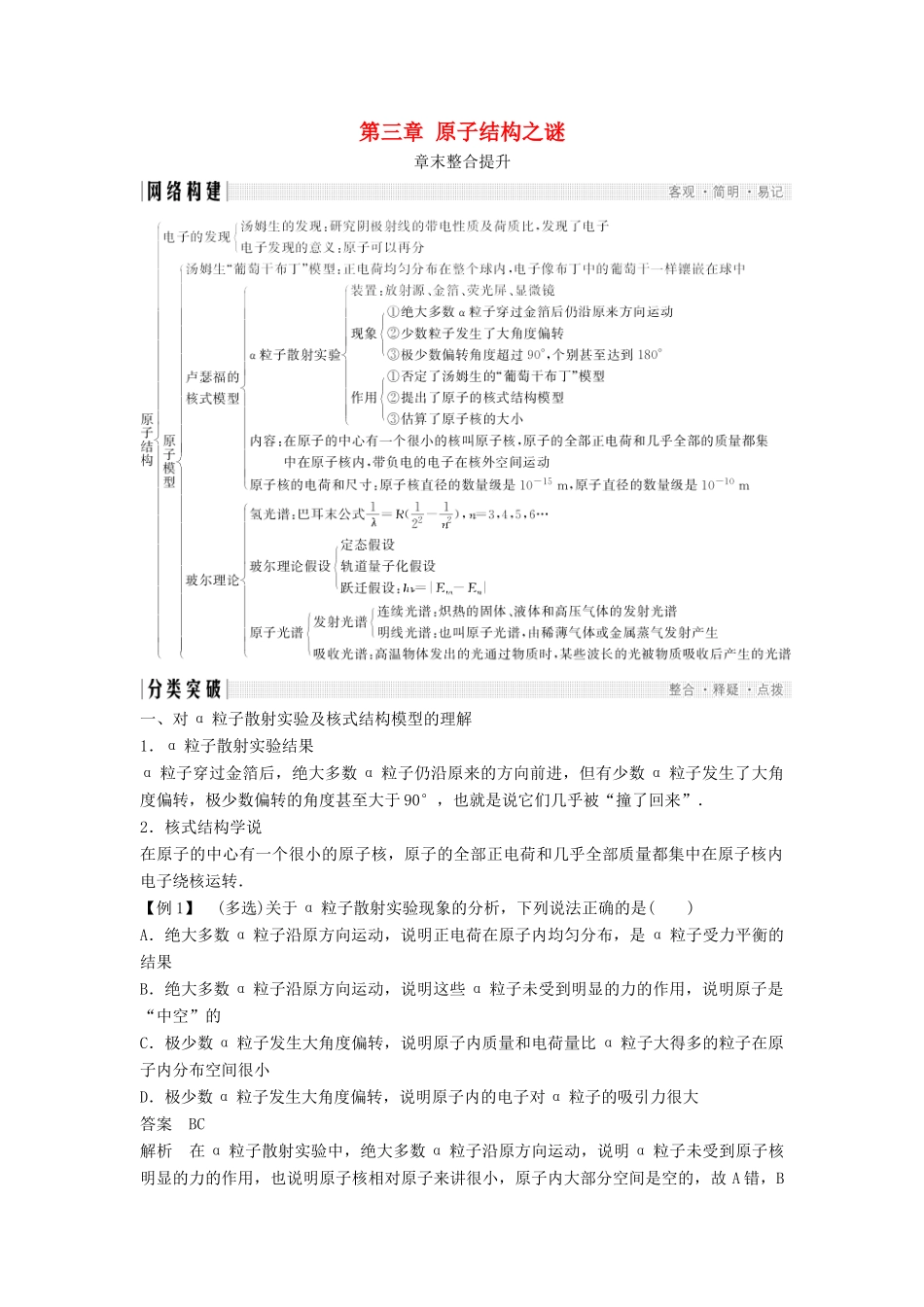 高中物理 第三章 原子结构之谜章末整合提升教学案 粤教版选修3-5-粤教版高二选修3-5物理教学案_第1页