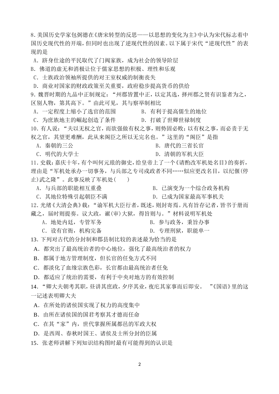 中国古代政治文明专题训练_第2页