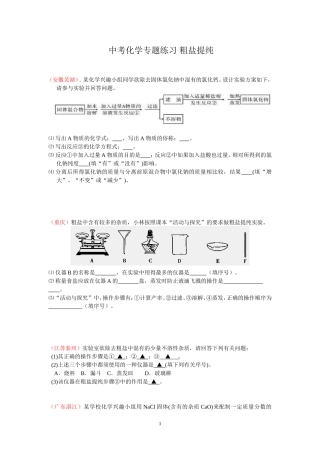 中考化学专题练习 粗盐提纯