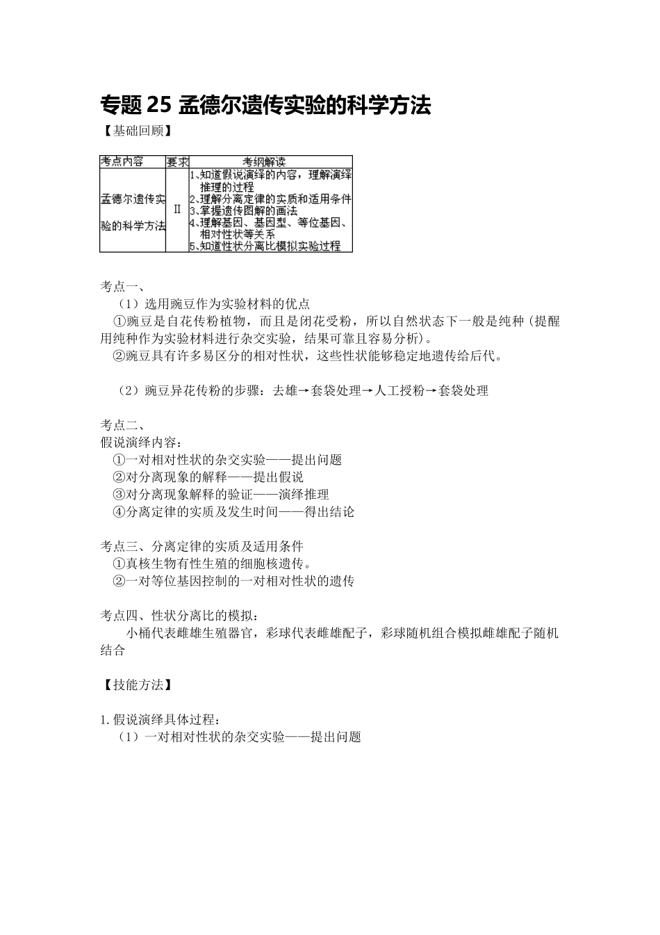 专题25 孟德尔遗传实验的科学方法_第1页