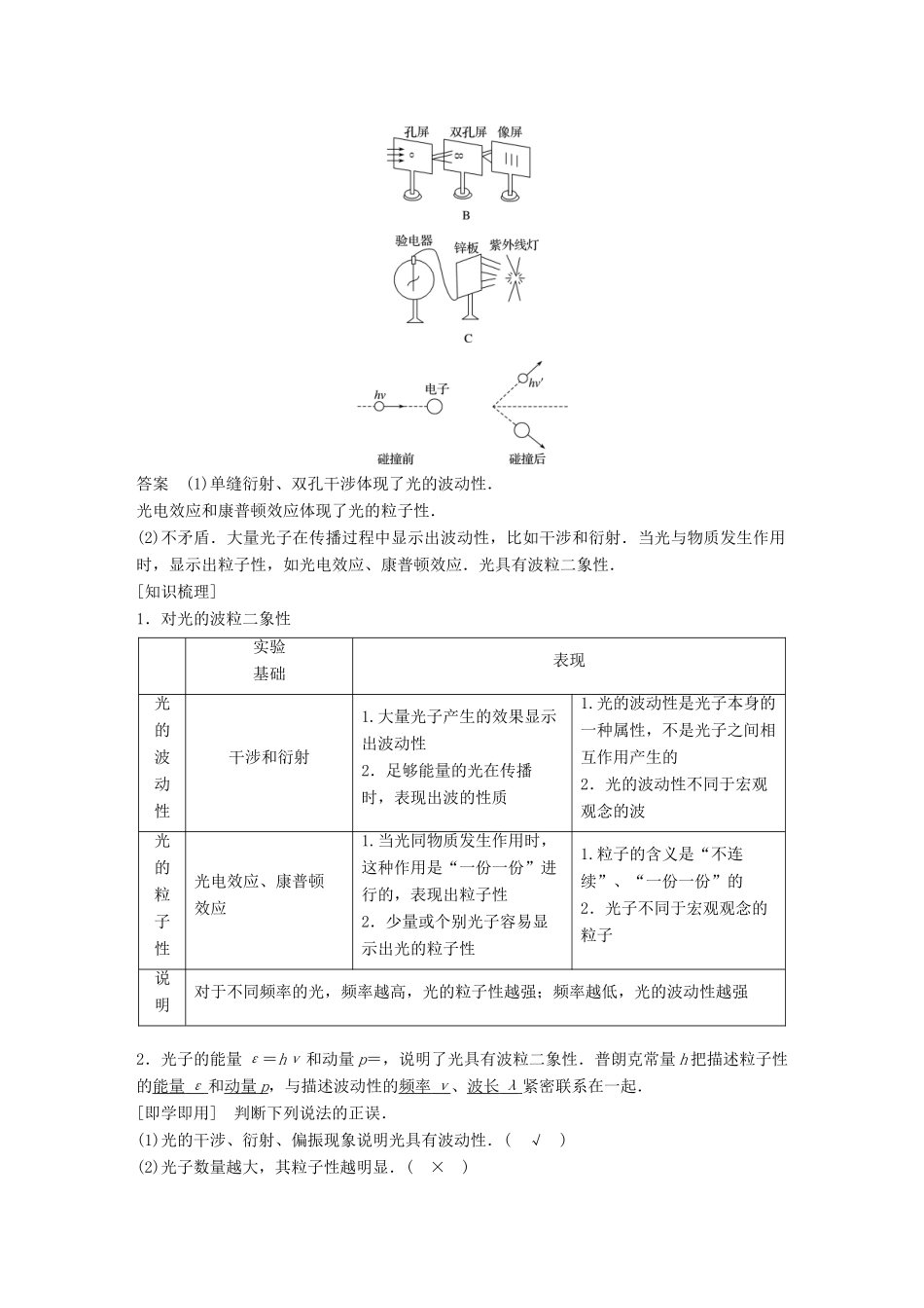 高中物理 第二章 波粒二象性 第三节 康普顿效应及其解释 第四节 光的波粒二象性同步备课教学案 粤教版选修3-5-粤教版高二选修3-5物理教学案_第2页
