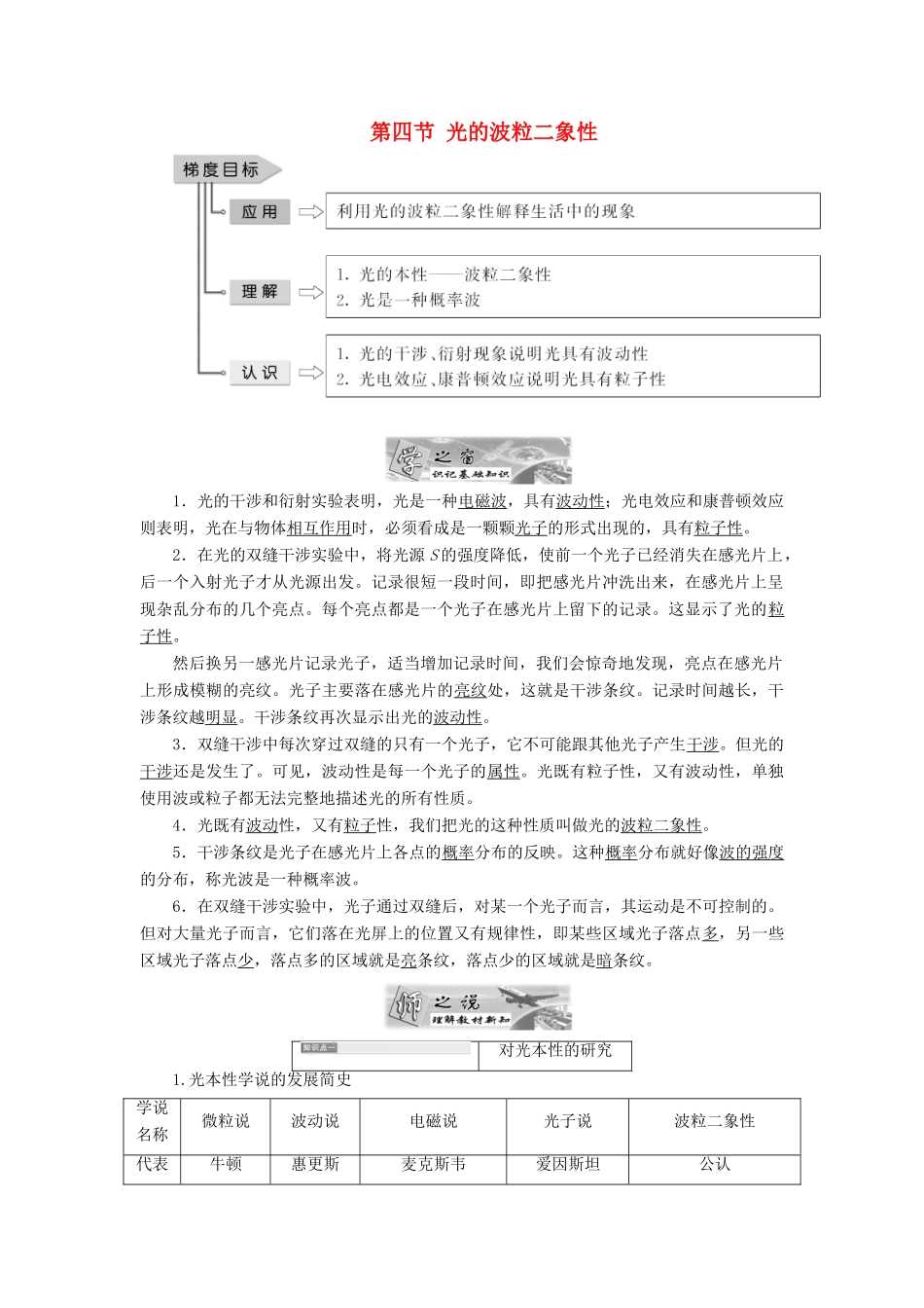 高中物理 第二章 波粒二象性 第四节 光的波粒二象性教学案 粤教版选修3-5-粤教版高二选修3-5物理教学案_第1页