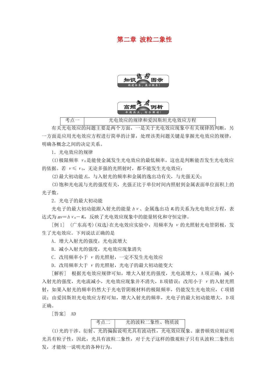 高中物理 第二章 波粒二象性章末盘点教学案 粤教版选修3-5-粤教版高二选修3-5物理教学案_第1页