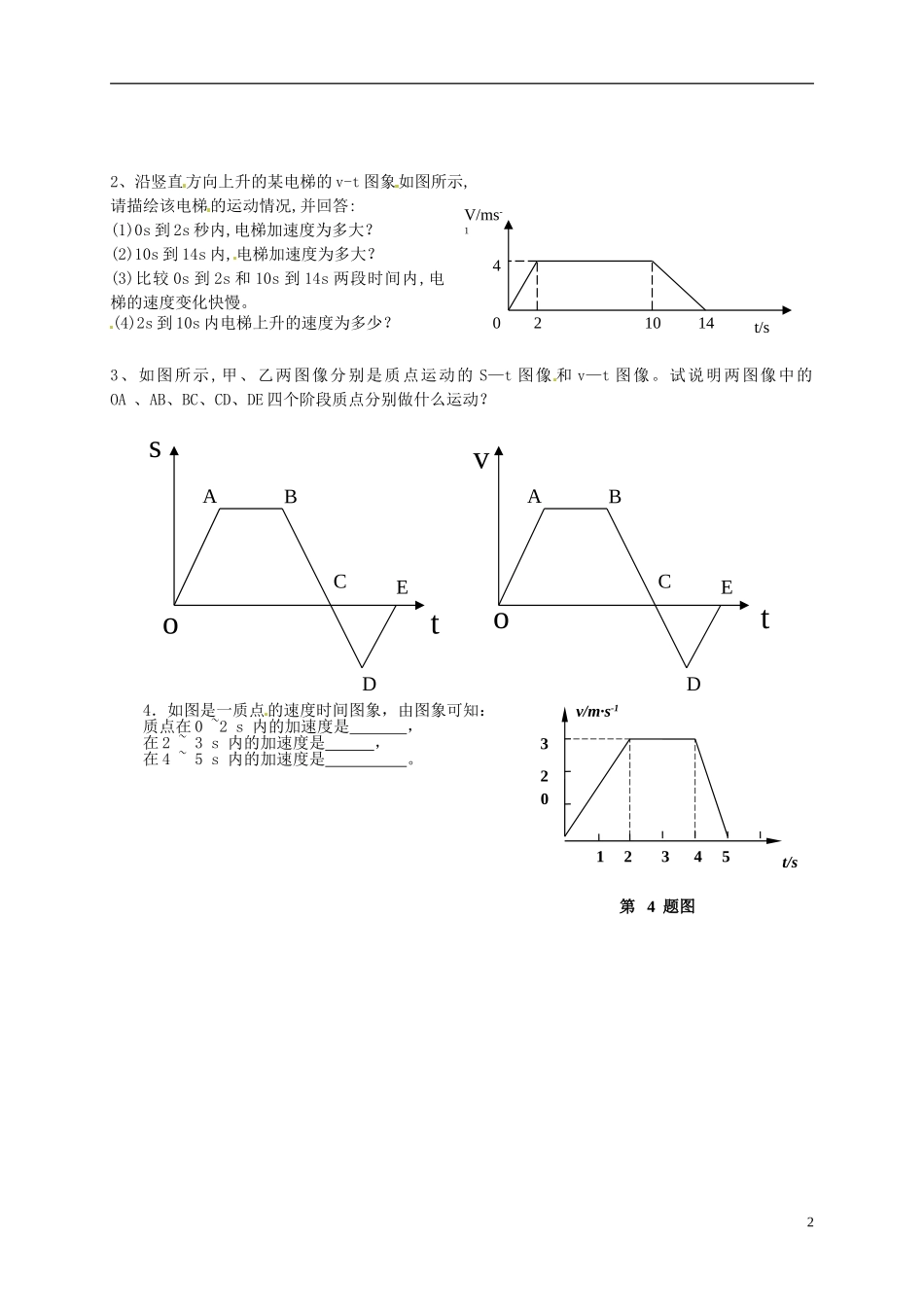 高中物理 第二章 第2节《速度—时间图像》学案 新人教版必修1-新人教版高一必修1物理学案_第2页