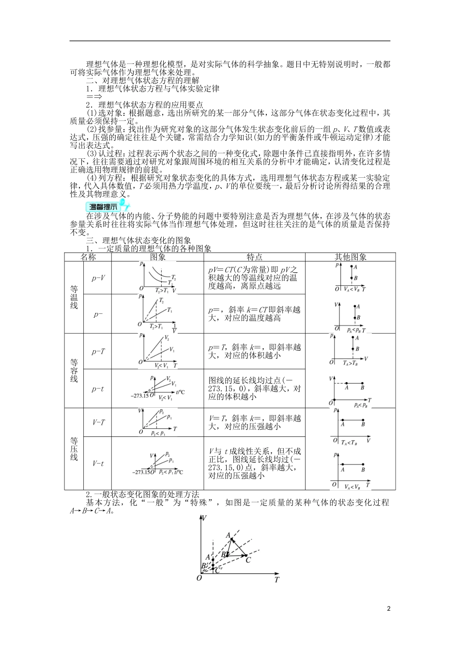 高中物理 第八章 气体 第3节 理想气体的状态方程导学案 新人教版选修3-3-新人教版高二选修3-3物理学案_第2页