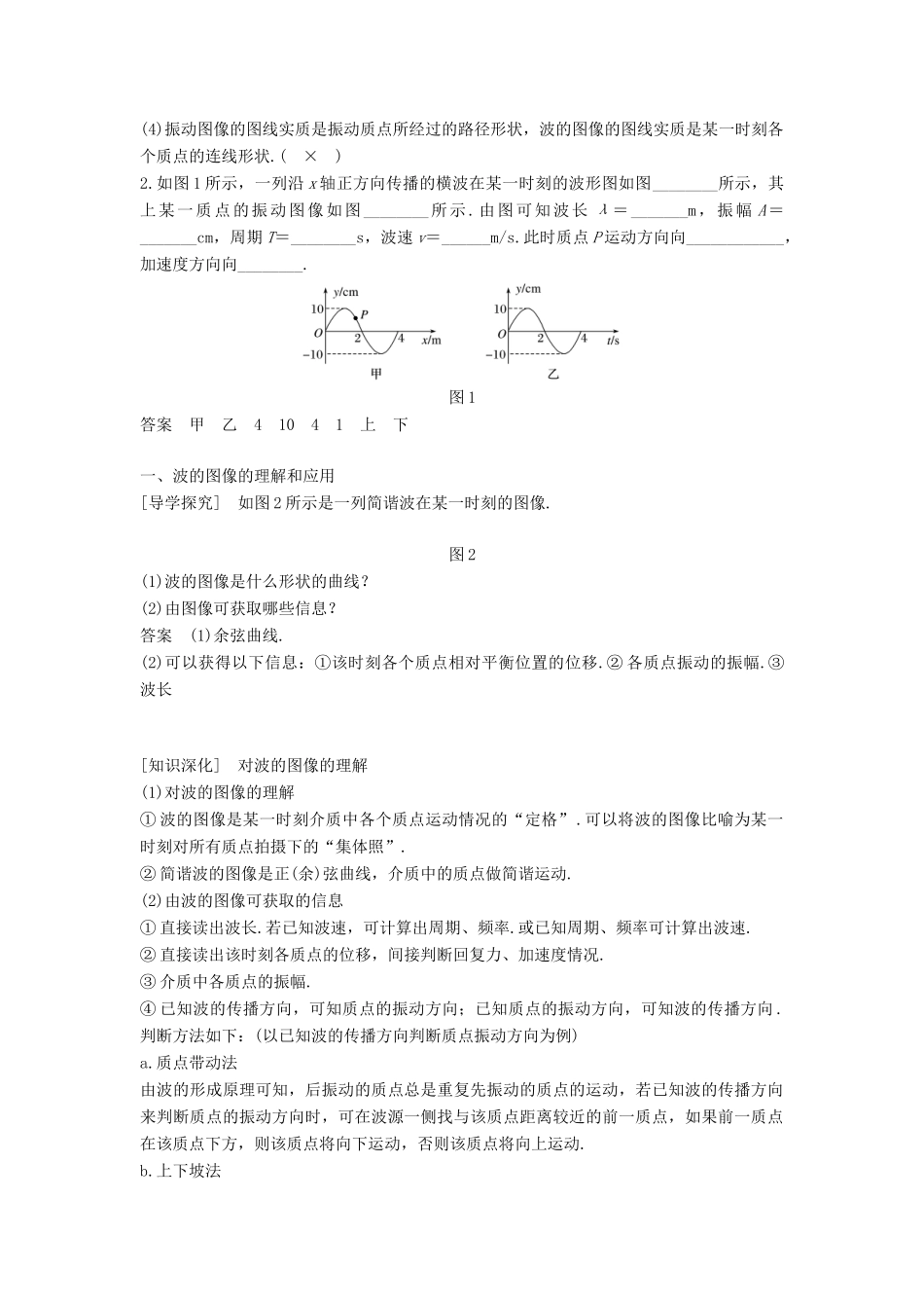 高中物理 第二章 机械波 3 波的图像学案 教科版选修3-4-教科版高二选修3-4物理学案_第2页
