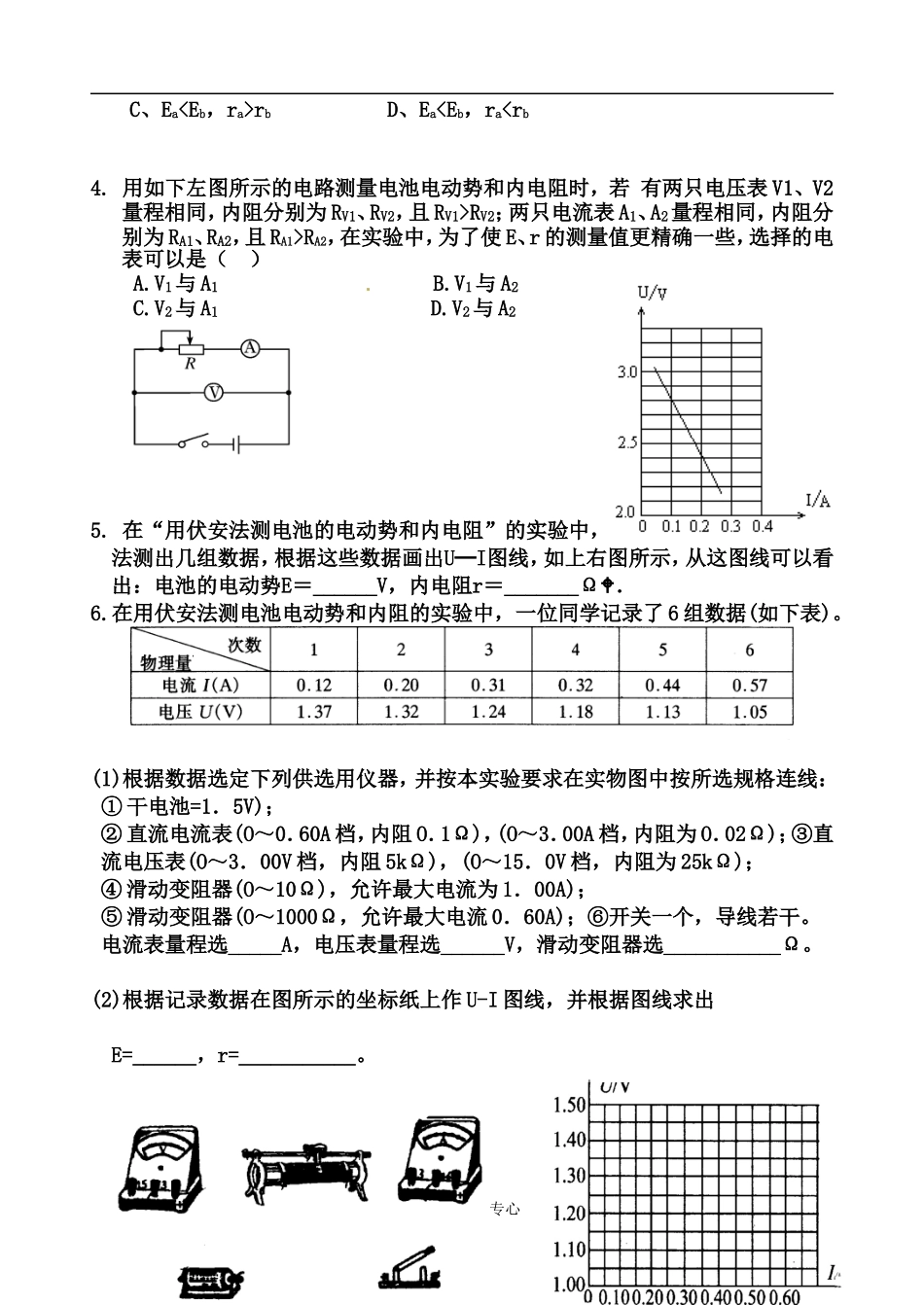 高中物理 第九节 测定电池的电动势和内阻预习学案 新人教版选修3-1_第3页