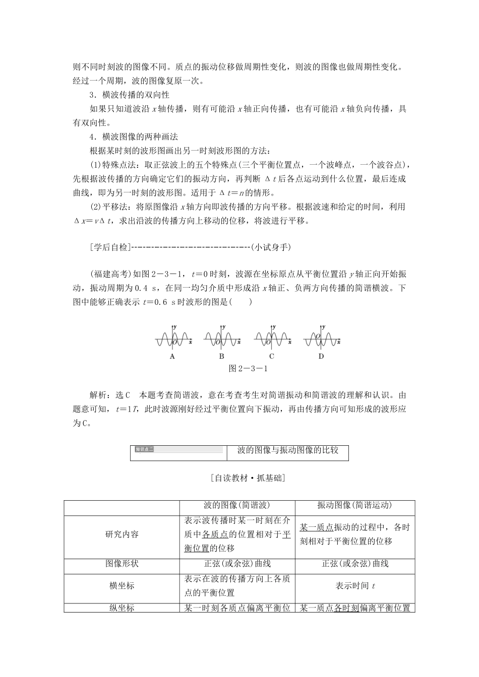 高中物理 第二章 机械波 第3节 波的图像教学案 教科版选修3-4-教科版高二选修3-4物理教学案_第2页