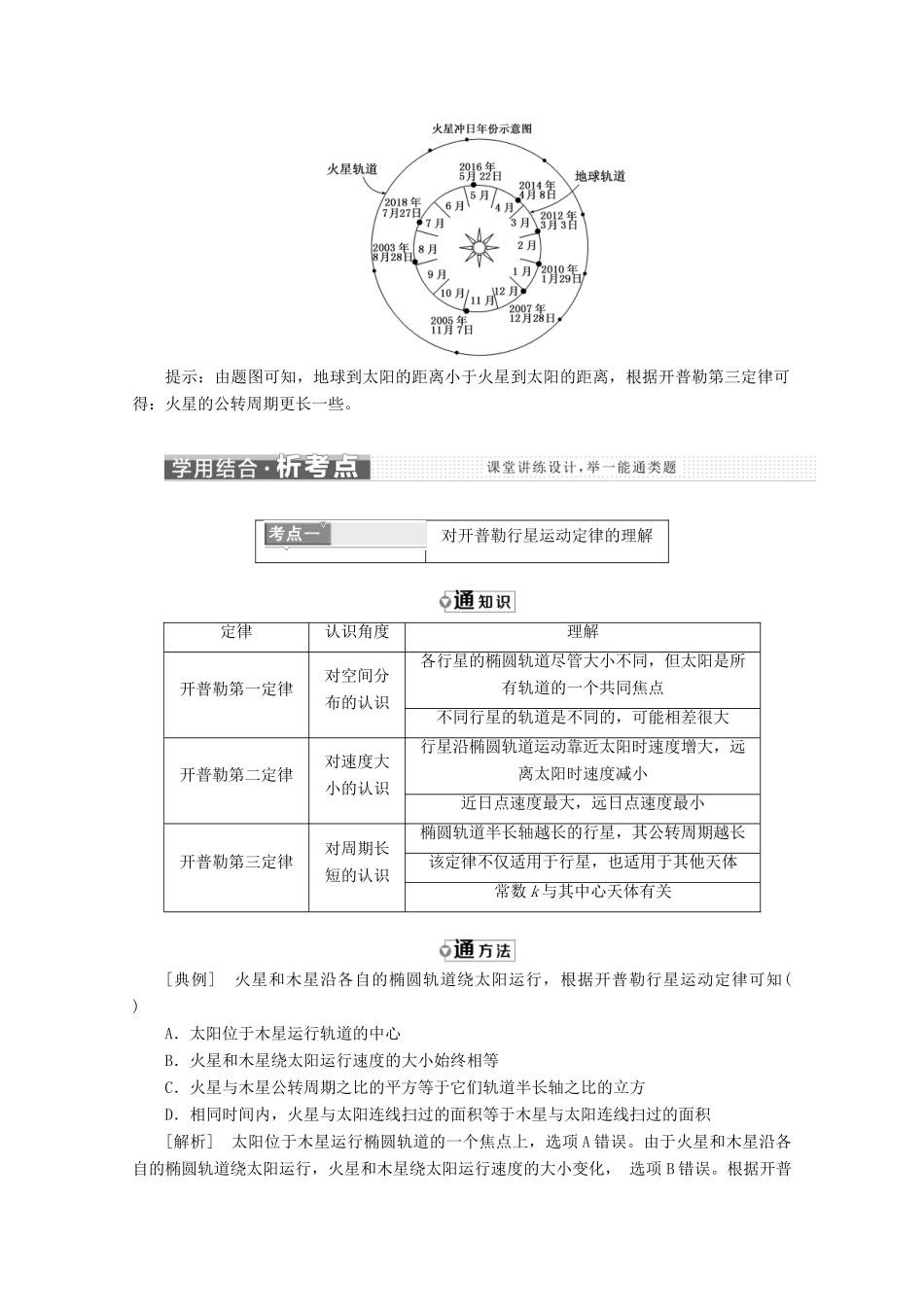 高中物理 第六章 万有引力与航天 第1节 行星的运动讲义（含解析）新人教版必修2-新人教版高中必修2物理教案_第3页