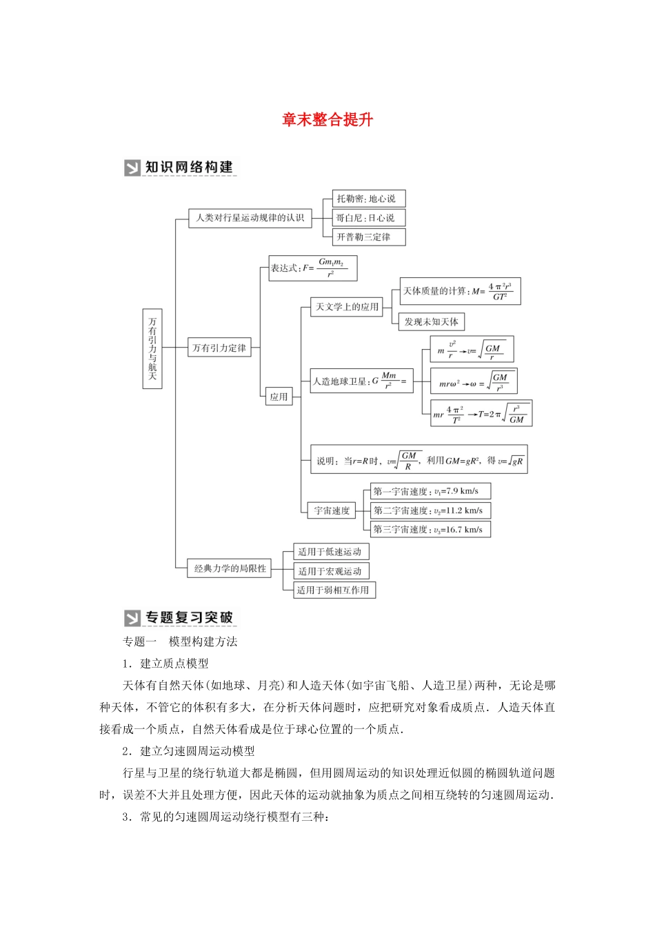 高中物理 第六章 万有引力与航天 章末整合提升学案 新人教版必修2-新人教版高一必修2物理学案_第1页
