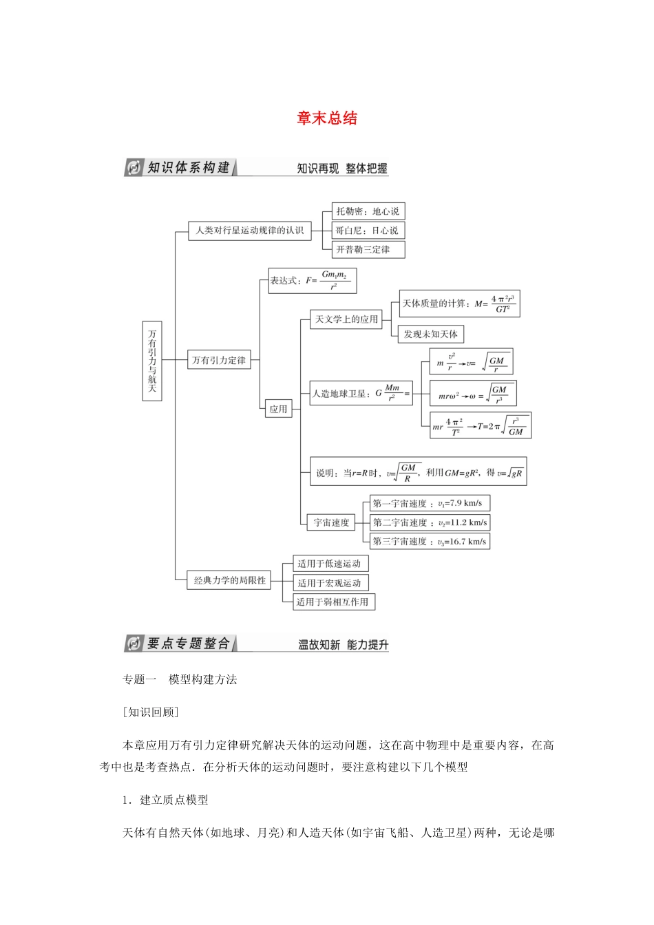 高中物理 第六章 万有引力与航天 章末总结学案 新人教版必修2-新人教版高一必修2物理学案_第1页