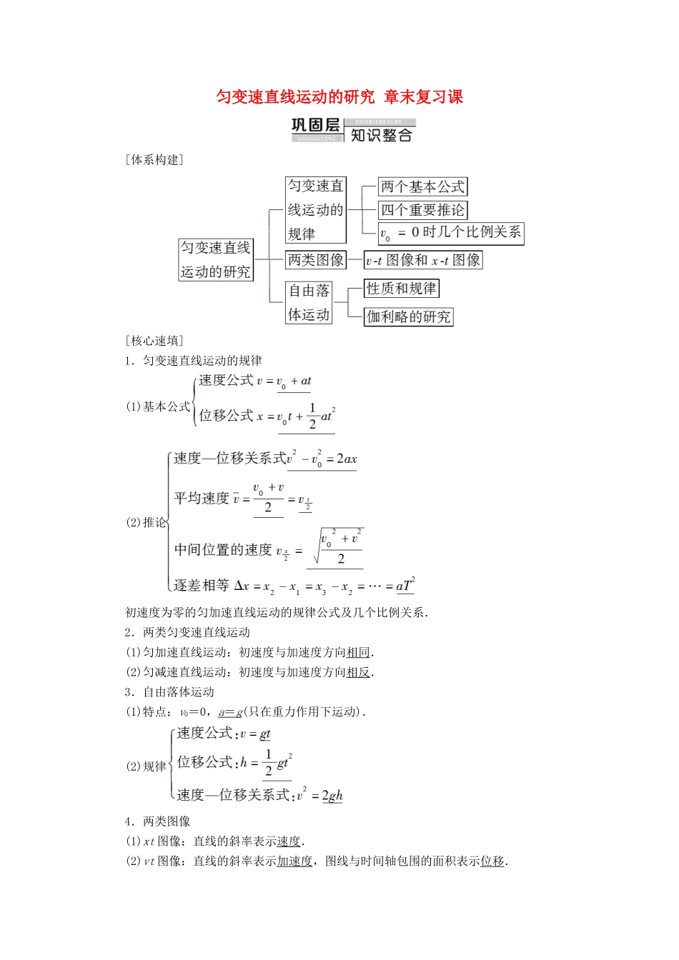 高中物理 第二章 匀变速直线运动的研究 章末复习课学案 新人教版必修1-新人教版高中必修1物理学案_第1页