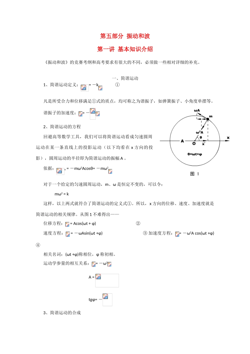高中物理 第五部分《振动和波》竞赛讲座讲稿 新人教版_第1页