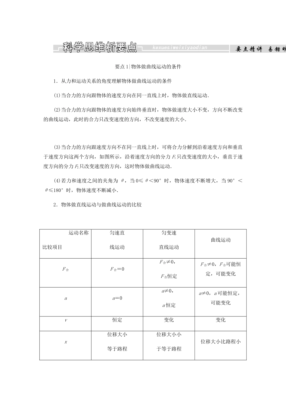 高中物理 第五章 曲线运动 第1节 第2课时 物体做曲线运动的条件学案 新人教版必修2-新人教版高一必修2物理学案_第3页