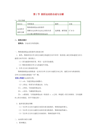 高中物理 第五章 曲线运动 第1节 剖析运动的合成与分解学案 新人教版必修2-新人教版高一必修2物理学案