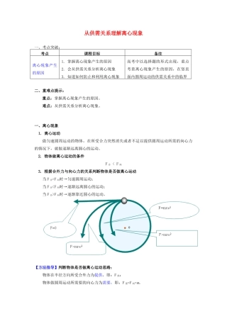 高中物理 第二章 匀速圆周运动 第3节 圆周运动的实例分析 3 从供需关系理解离心现象学案 教科版必修2-教科版高一必修2物理学案