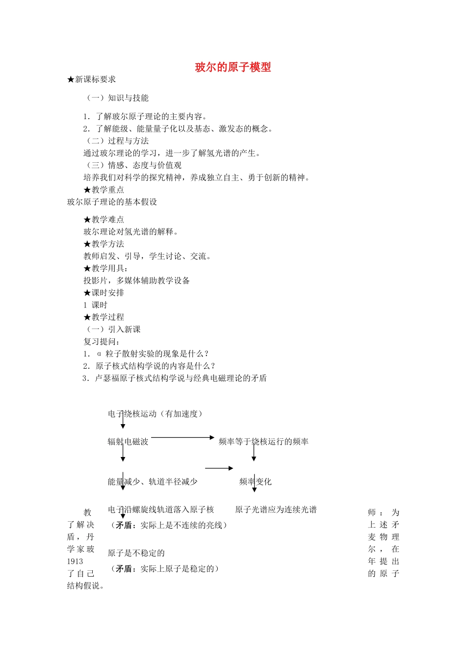 高中物理 第十八章 4玻尔的原子模型教案 新人教版选修3-5-新人教版高二选修3-5物理教案_第1页
