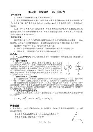 高中物理 第五章 曲线运动 向心力学案 新人教版必修2