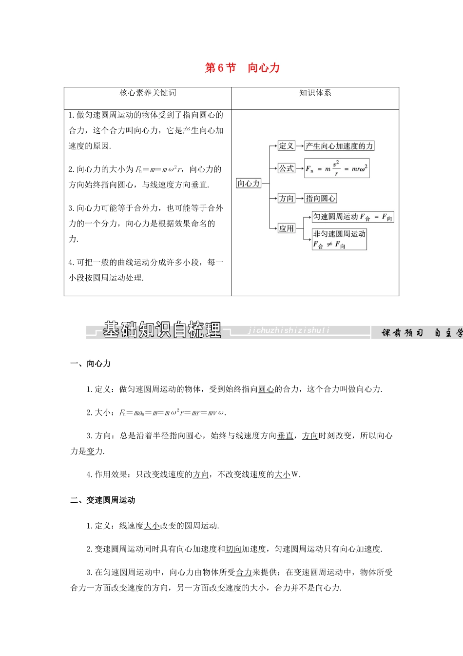 高中物理 第五章 曲线运动 第6节 向心力学案 新人教版必修2-新人教版高一必修2物理学案_第1页