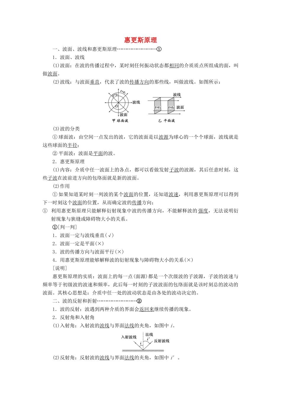 高中物理 第十二章 第6节 惠更斯原理讲义（含解析）新人教版选修3-4-新人教版高中选修3-4物理教案_第1页