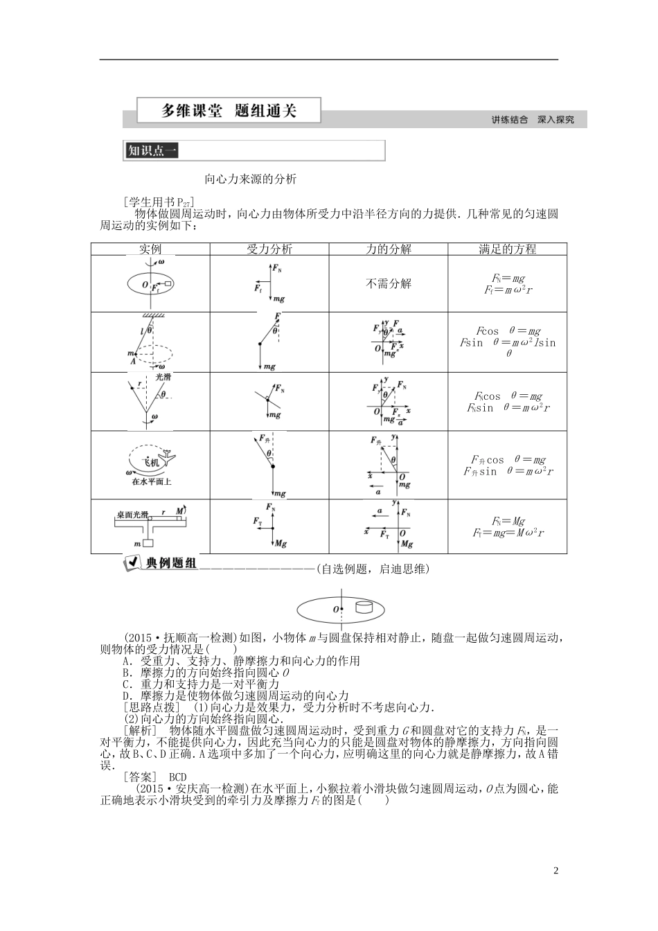 高中物理 第五章 曲线运动 第六节 向心力学案 新人教版必修2-新人教版高一必修2物理学案_第2页