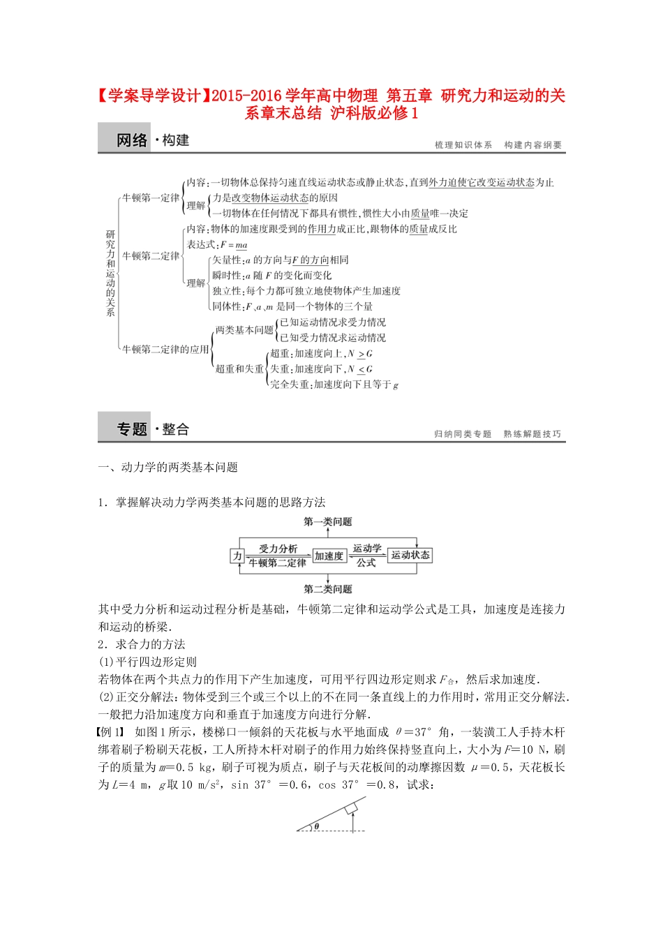 高中物理 第五章 研究力和运动的关系章末总结 沪科版必修1-沪科版高一必修1物理学案_第1页