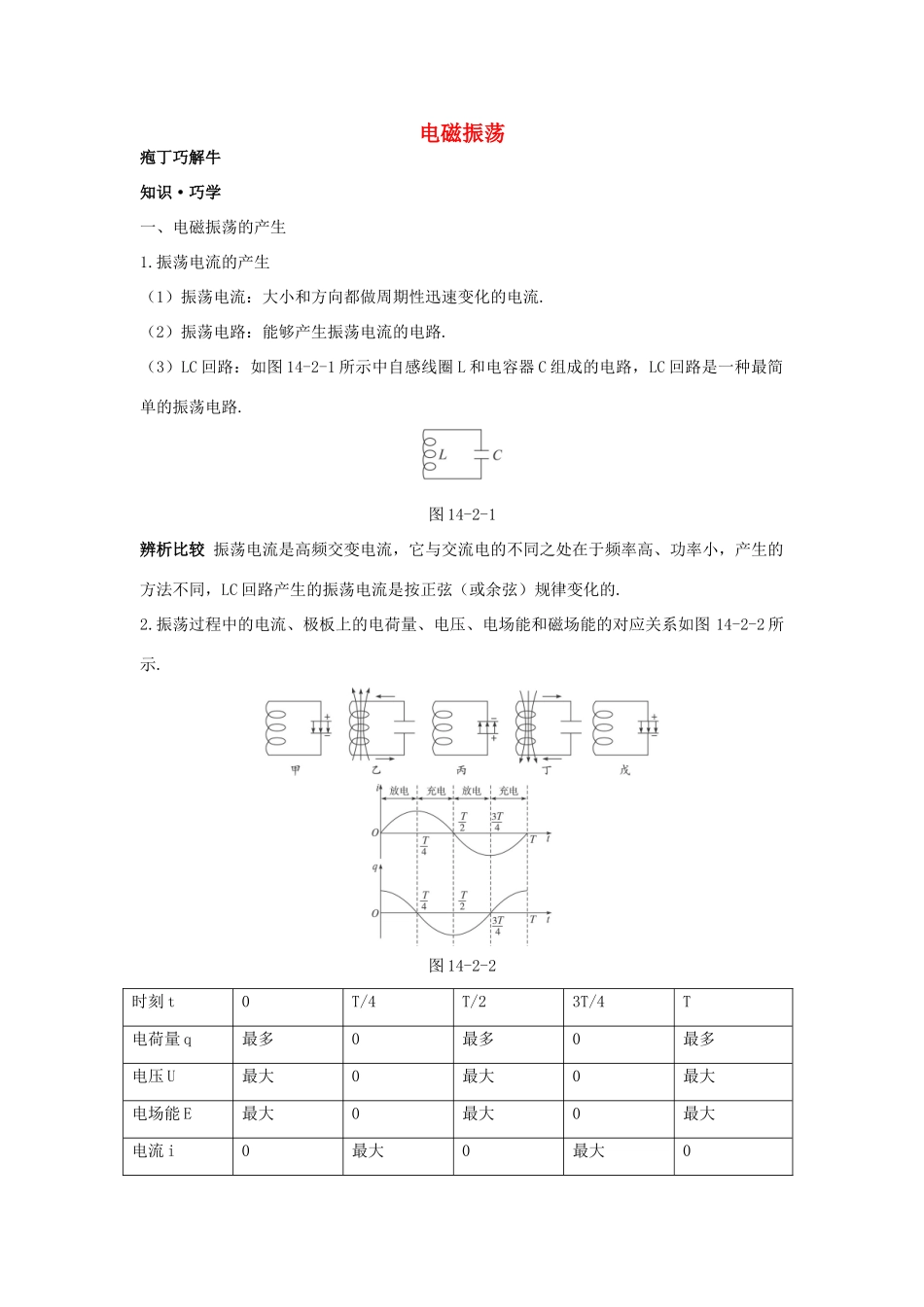 高中物理 第十四章 2 电磁振荡教材梳理教案 新人教版选修3-4-新人教版高二选修3-4物理教案_第1页