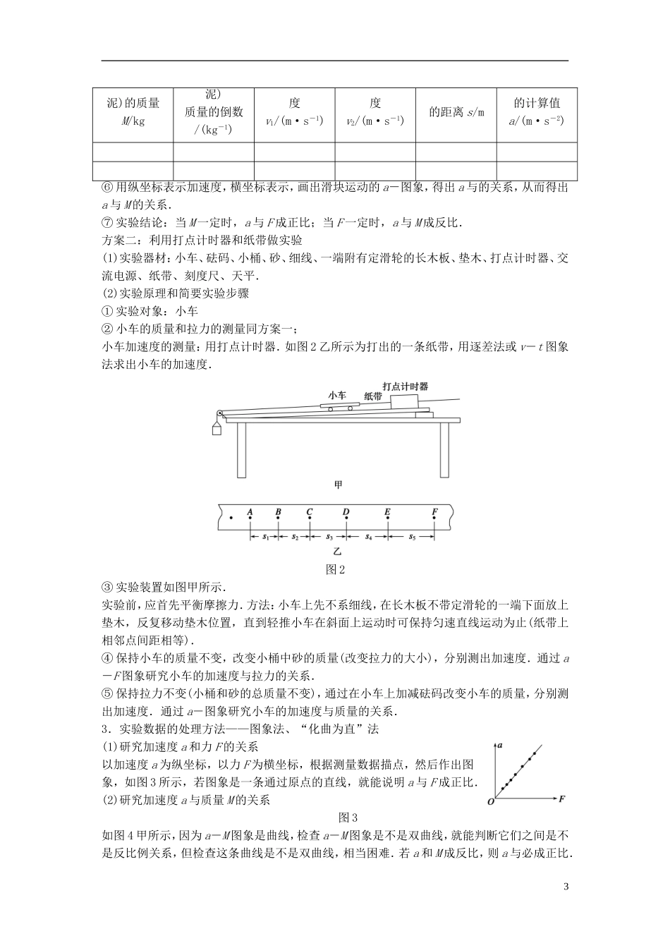 高中物理 第四章 力与运动 第二节 影响加速度的因素 第三节 探究加速度与力、质量的定量关系学案2 粤教版必修1-粤教版高一必修1物理学案_第3页