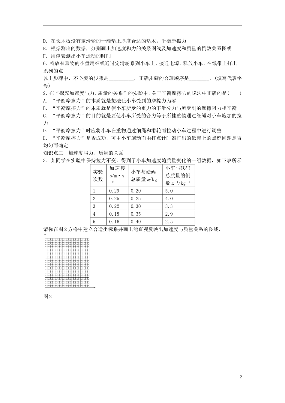 高中物理 第四章 第2节 实验：探究加速度与力、质量的关系课时作业 新人教版必修1-新人教版高一必修1物理学案_第2页