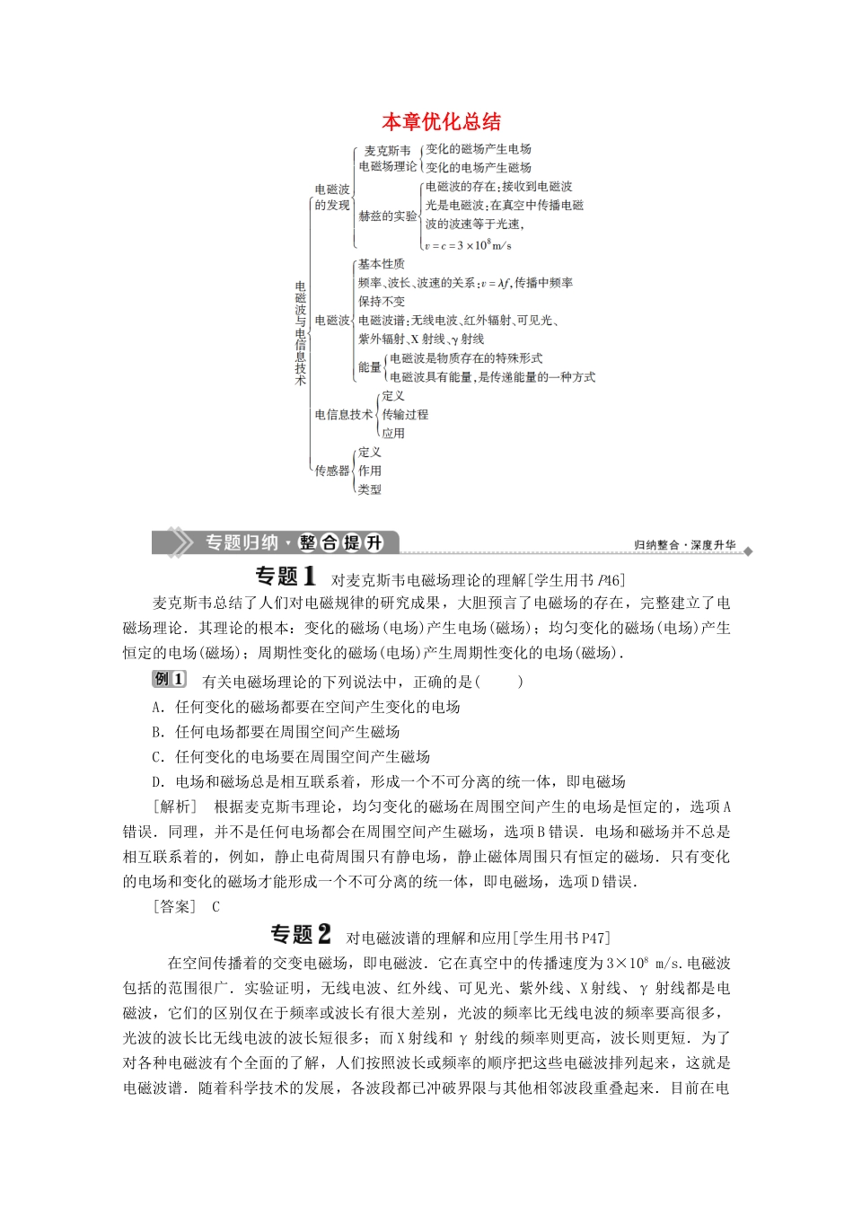 高中物理 第四章 电磁波与电信息技术优化总结学案 教科版选修1-1-教科版高中选修1-1物理学案_第1页