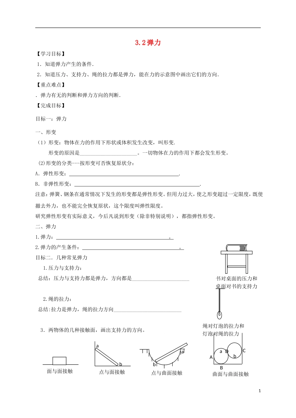 高中物理《3.2 弹力》导学案 新人教版必修1-新人教版高一必修1物理学案_第1页