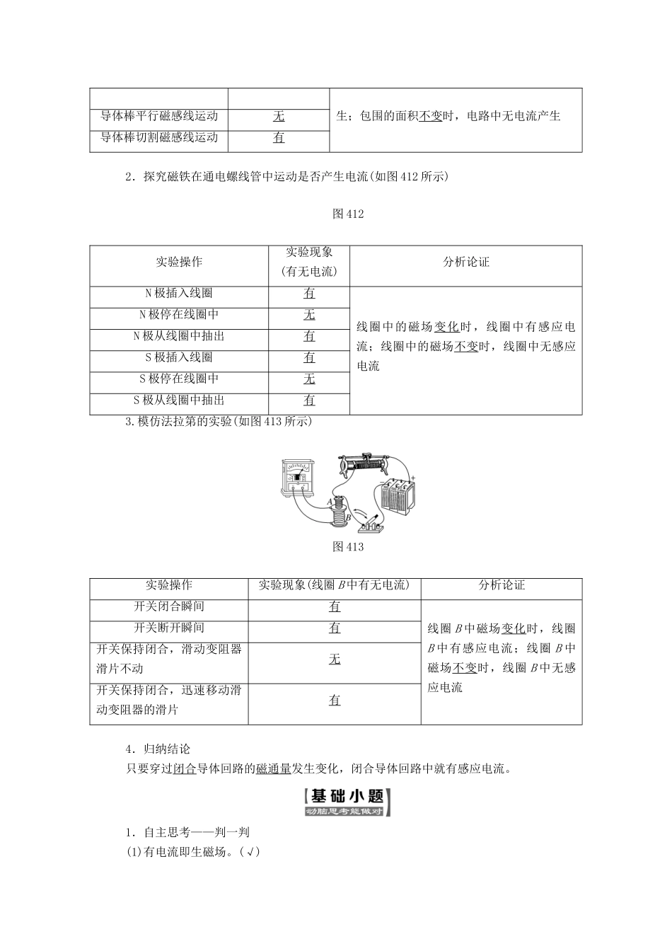 高中物理 第四章 电磁感应 第1节 划时代的发现 第2节 探究感应电流的产生条件教学案 新人教版选修3-2-新人教版高二选修3-2物理教学案_第2页