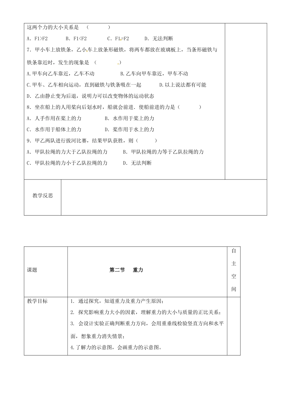 高中物理《力，重力》教学设计-人教版高中全册物理教案_第3页