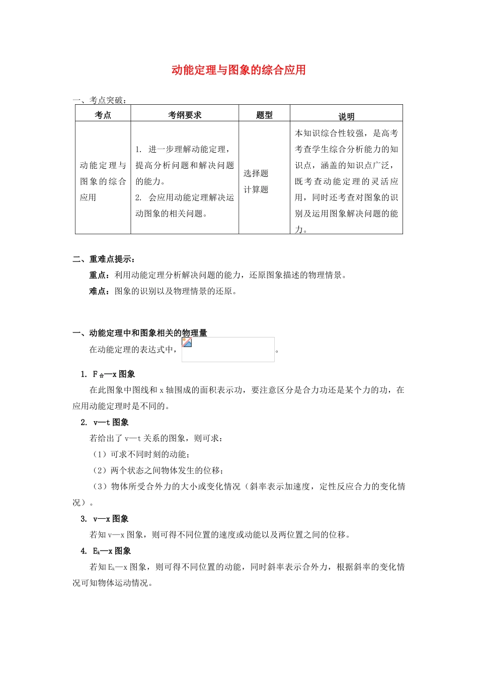 高中物理 第四章 机械能和能源 第3-4节 势能；动能 动能定理 5 动能定理与图象的综合应用学案 教科版必修2-教科版高一必修2物理学案_第1页