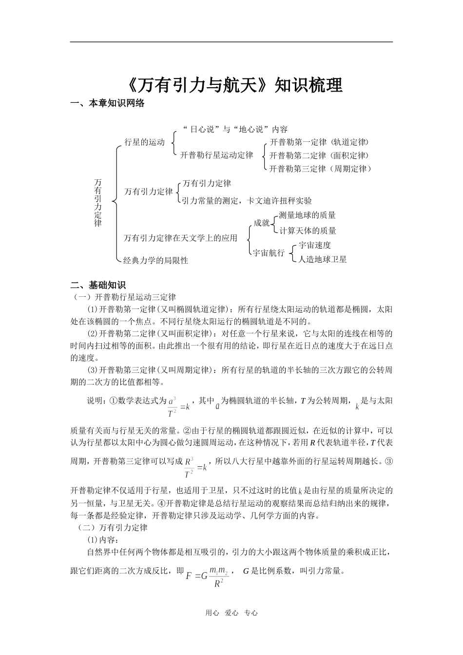 高中物理《万有引力与航天》知识梳理_第1页