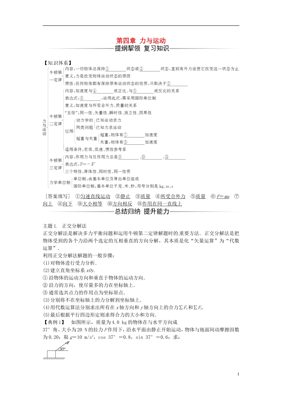 高中物理 第四章 力与运动章末复习课 粤教版必修1-粤教版高一必修1物理学案_第1页
