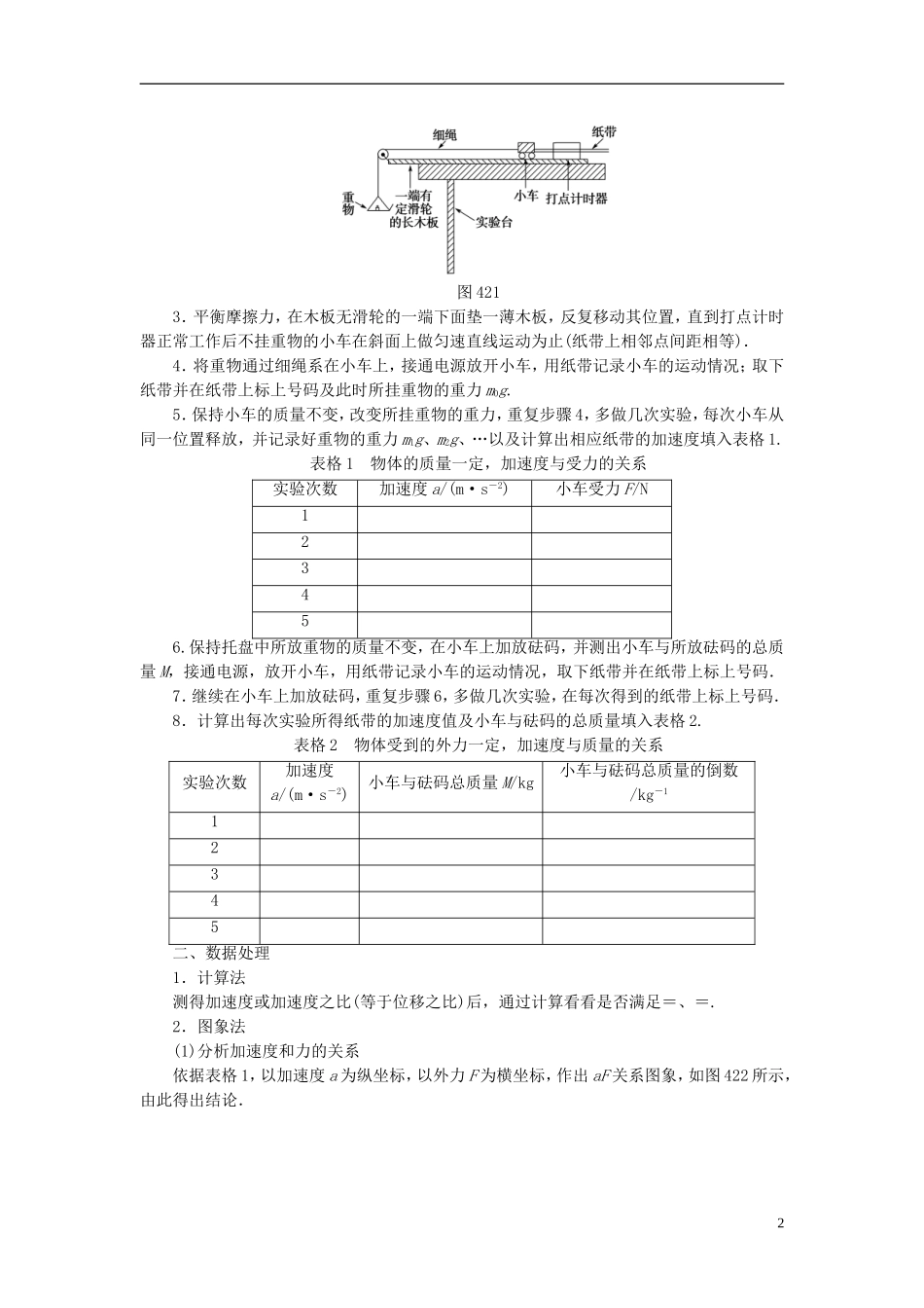 高中物理 第四章 牛顿运动定律 2 实验：探究加速度与力、质量的关系学案 新人教版必修1-新人教版高一必修1物理学案_第2页