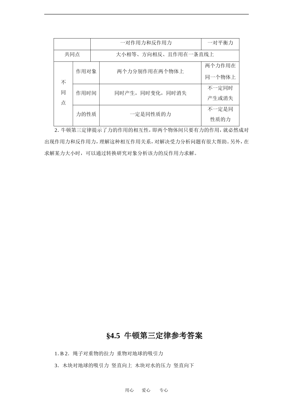 高中物理4.5 牛顿第三定律 学案新人教版必修1_第3页