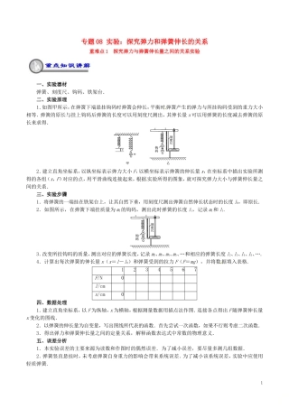高中物理 重难点复习一本通 专题08 实验：探究弹力和弹簧伸长的关系重、难点通关学案 新人教版必修1-新人教版高一必修1物理学案