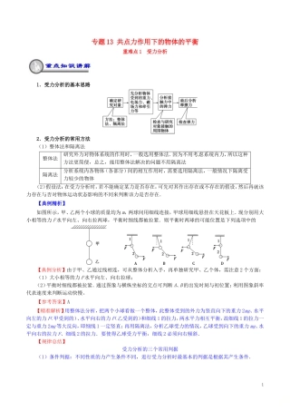 高中物理 重难点复习一本通 专题13 共点力作用下的物体的平衡重、难点通关学案 新人教版必修1-新人教版高一必修1物理学案