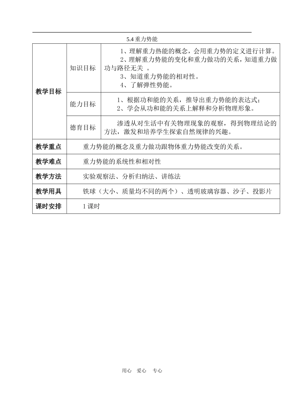 高中物理5.4重力势能　教案07人教版必修2_第1页