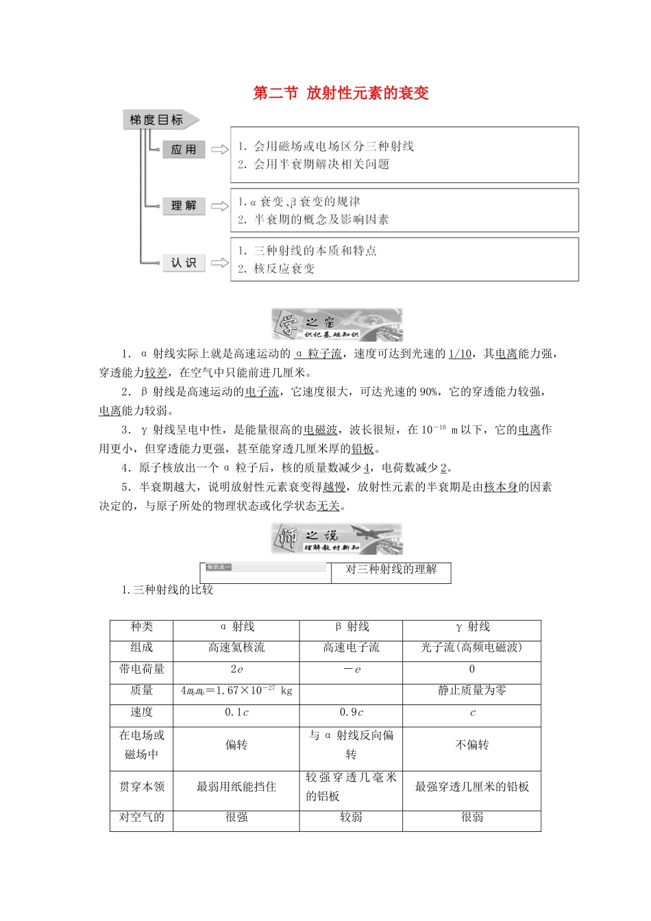 高中物理 第四章 原子核 第二节 放射性元素的衰变教学案 粤教版选修3-5-粤教版高二选修3-5物理教学案_第1页