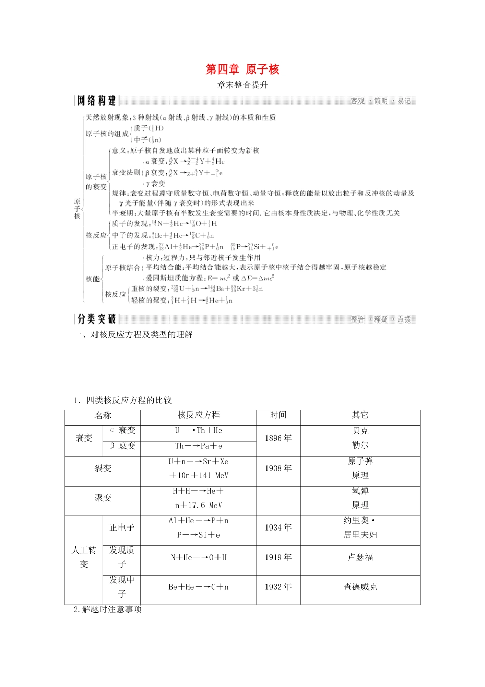 高中物理 第四章 原子核章末整合提升教学案 粤教版选修3-5-粤教版高二选修3-5物理教学案_第1页