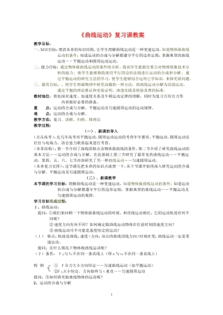 高中物理6.1　曲线运动单节复习人教版必修2