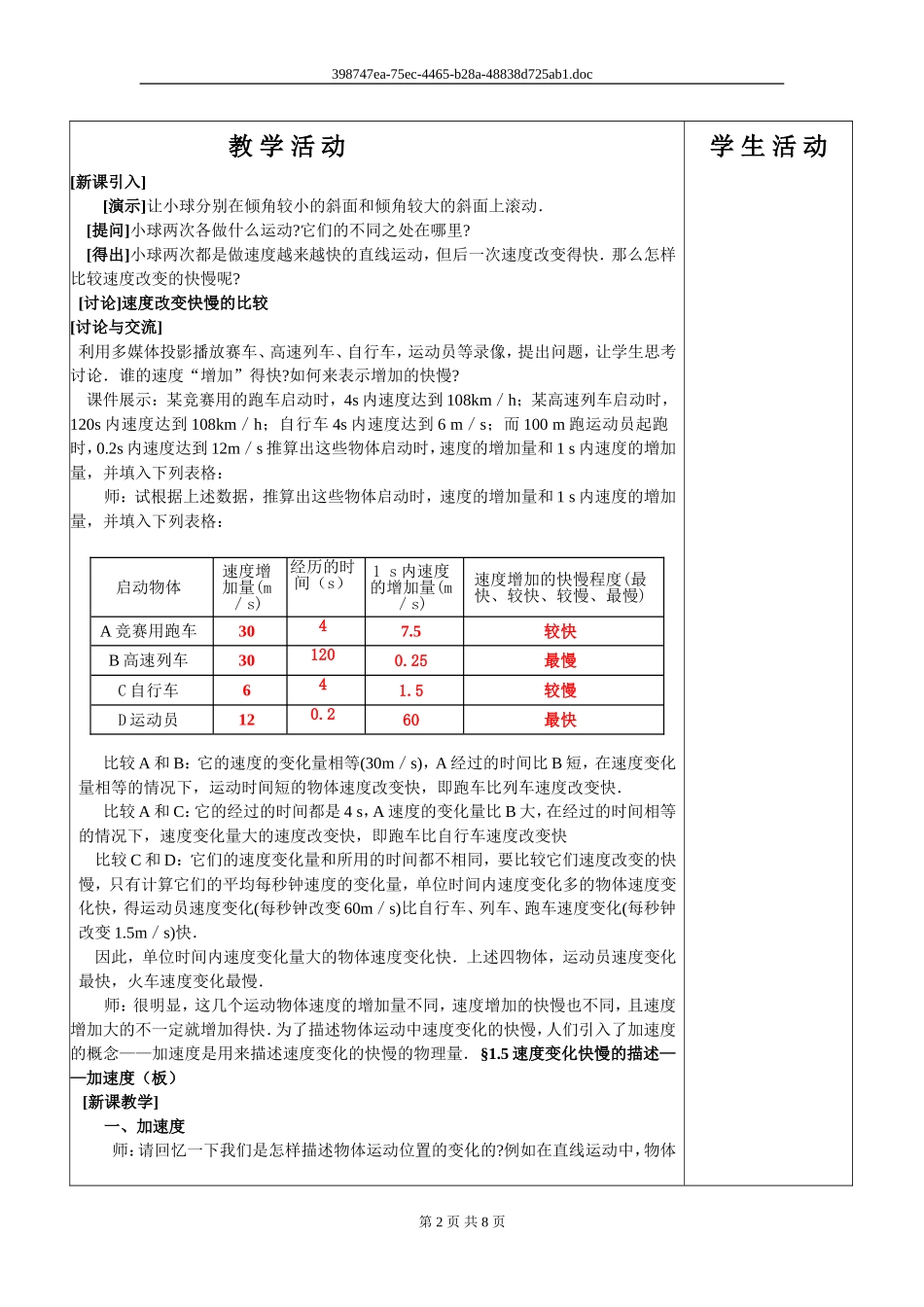 高中物理1.5加速度教案新人教版必修1_第2页