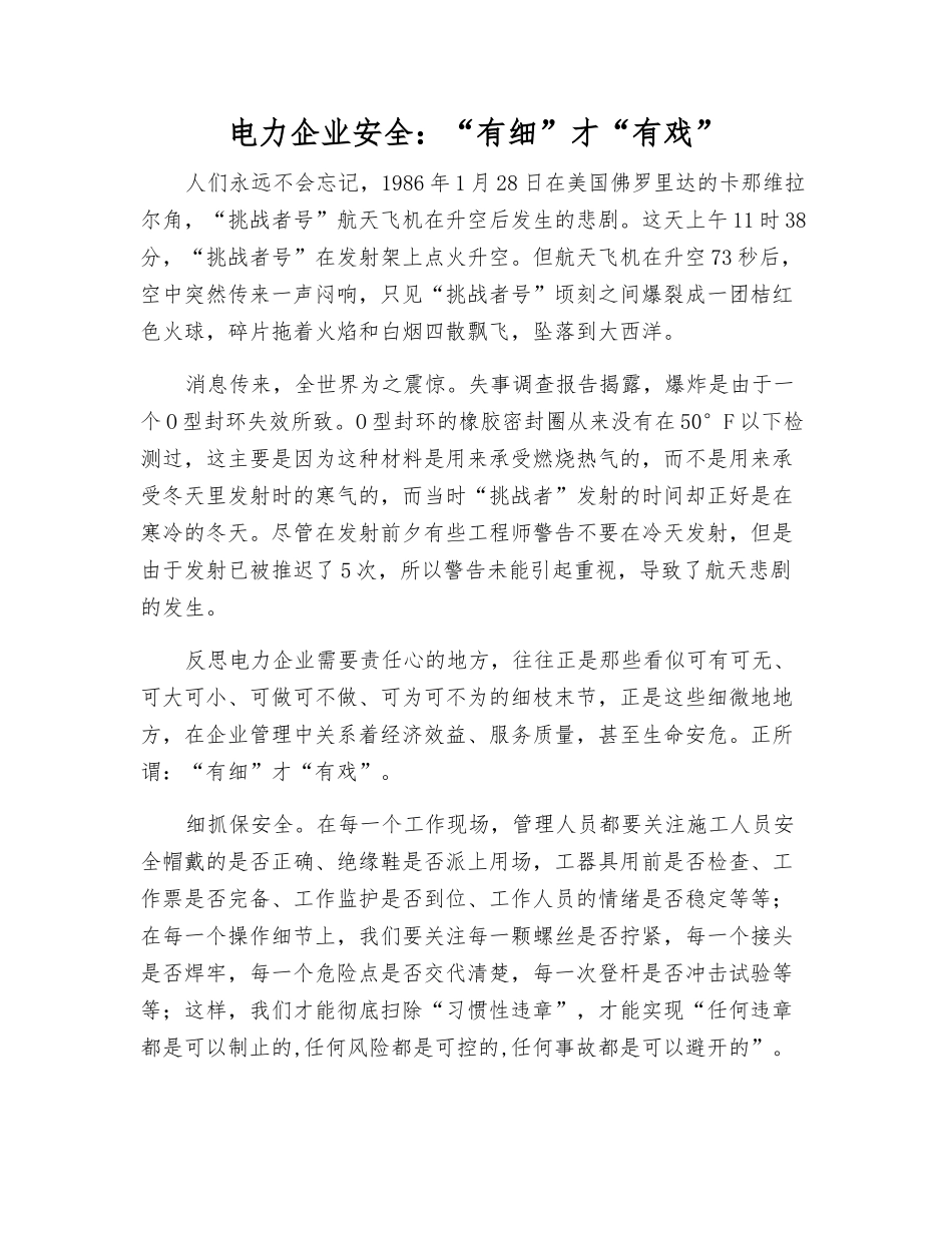 电力企业安全“有细”才“有戏”_第1页