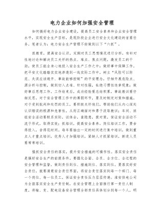 电力企业如何加强安全管理