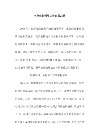 电力企业领导工作自我总结